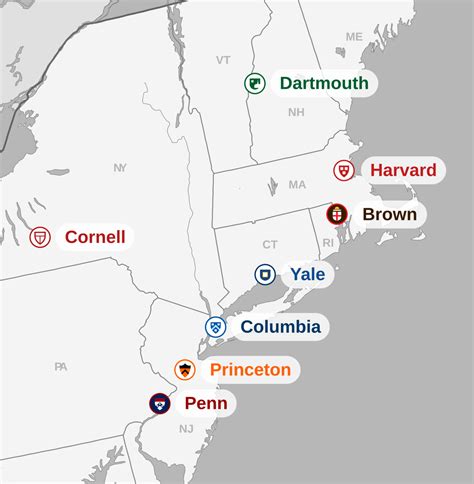 8 Ivy League Universities On A Map