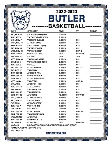 Butler University Basketball Radio Broadcast Schedule