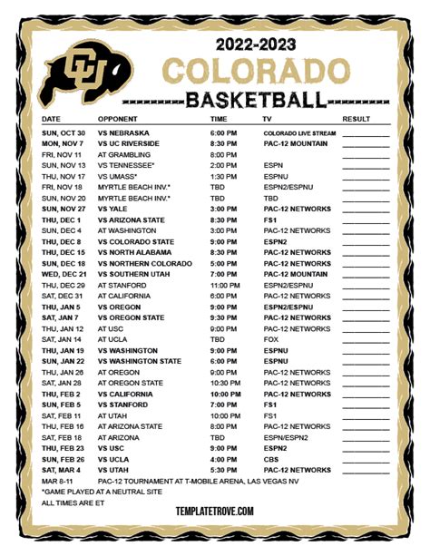 Cu Buffs Womens Basketball Schedule 2023-2024 Season