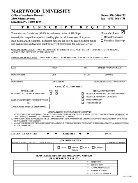 Marywood University Transcript Request Process And Requirements