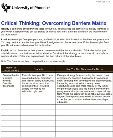 Overcoming 6 Barriers To Critical Thinking At University Of Phoenix