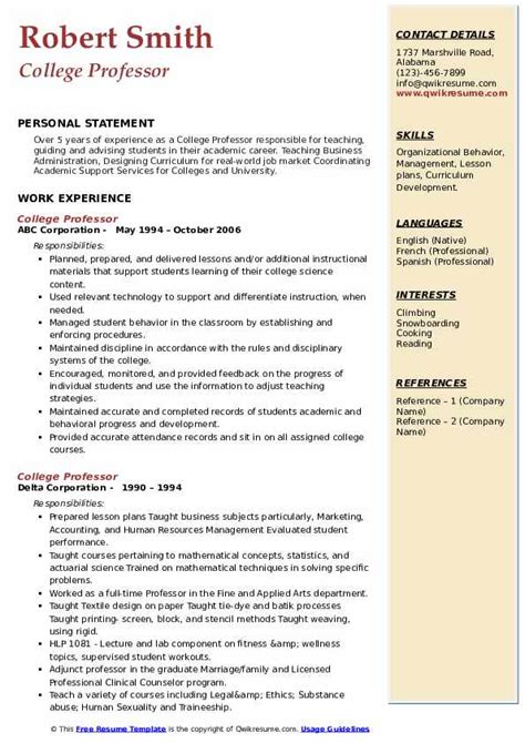 University Professor Resume Examples For Academia Success